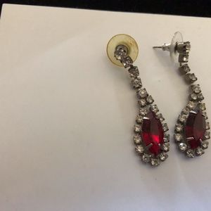 Clear and Red Dangle Pierced